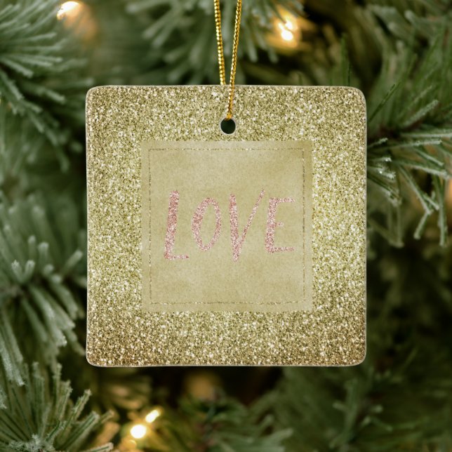 Adorno De Cerámica Bonito Glitzy Purpurina Navidades amor rosa (Árbol)