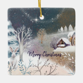 Adorno De Cerámica Bonito ilustracion de invierno Navidades de vacaci