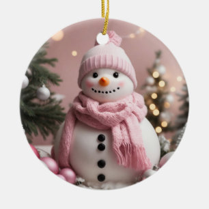 Adorno De Cerámica Bonito Navidades rosados Snowman