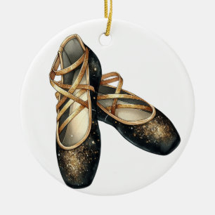 ADORNO DE CERÁMICA BONITO NEGRO Y BALLETA DE ORO ZAPATOS