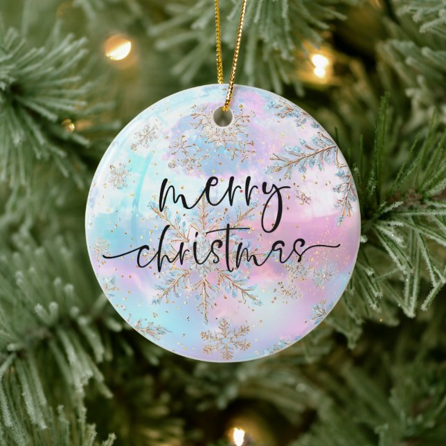 Adorno De Cerámica Bonito pastels Copos de nieve dorados Feliz Navida (Árbol)