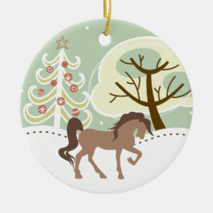 Adorno De Cerámica Bonito personalizada Caballo marrón invierno nevad
