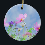 Adorno De Cerámica Bonito Pink Wild Flower Meadow<br><div class="desc">Flores rosa bonito y prado de lavanda en un brillante día de primavera contra un cielo azul.</div>