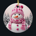 Adorno De Cerámica Bonito Rosa Xmas Snowman<br><div class="desc">Bonito Rosa Xmas Snowman</div>