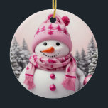 Adorno De Cerámica Bonito Rosa Xmas Snowman<br><div class="desc">Bonito Rosa Xmas Snowman</div>