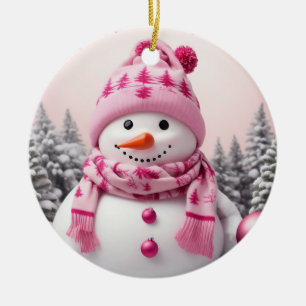 Adorno De Cerámica Bonito Rosa Xmas Snowman