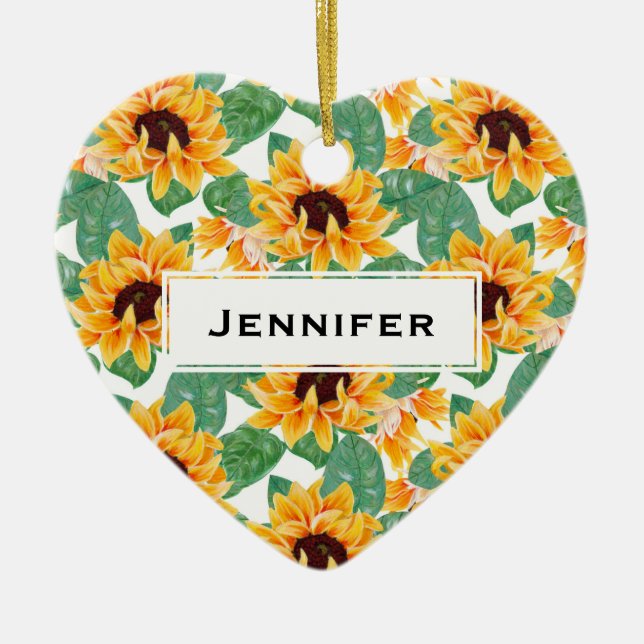 Adorno De Cerámica Bonito Sunflower Patrón amarillo y verde (Frente)