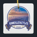 Adorno De Cerámica Bonneville Salt Flats Utah Travel Badge<br><div class="desc">Diseño fotorrealista de Bonneville Salt Flats. Son una sartén densamente empacada en el condado de Tooele,  al noroeste de Utah.</div>