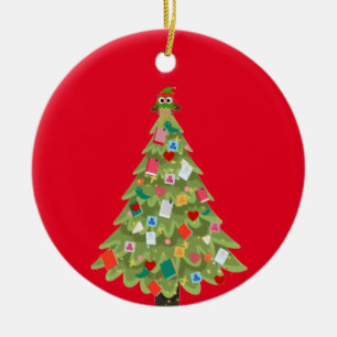 Adorno De Cerámica Book lovers happy dream Christmas tree fun 