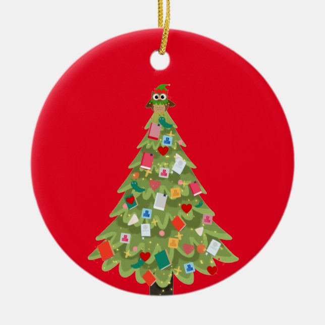 Adorno De Cerámica Book lovers happy dream Christmas tree fun  (Frente)