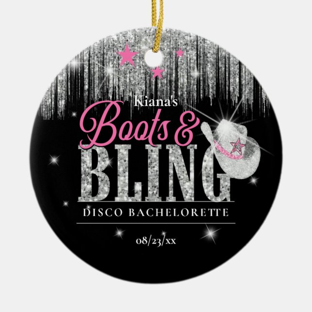 Adorno De Cerámica Boots 'n Bling Disco Bachelorette ID925 (Frente)