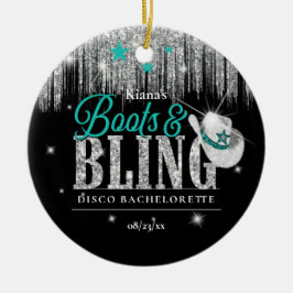 Adorno De Cerámica Boots 'n Bling Disco Bachelorette ID Verde azulado