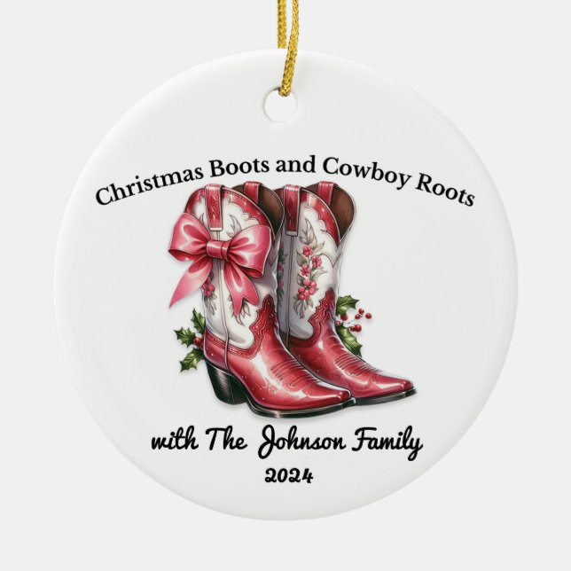 Adorno De Cerámica Boots y raíces de vaqueros navidades (Frente)