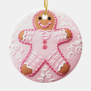 Adorno De Cerámica "Bordados de pan de jengibre rosado"