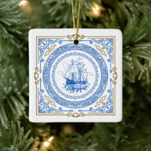 Adorno De Cerámica Borde decorativo del antiguo barco azul real