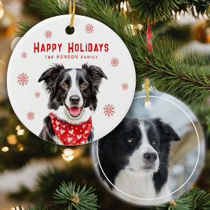 Adorno De Cerámica Border Collie Bandana Roja de Corazones Foto de Na