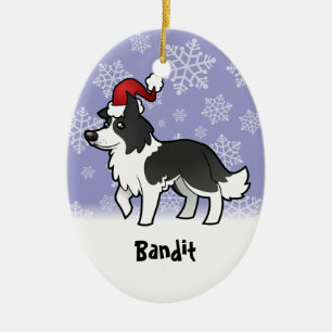 Adorno De Cerámica Border collie del navidad (añada su nombre de