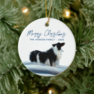 Adorno De Cerámica Border Collie en nieve de invierno Navidad