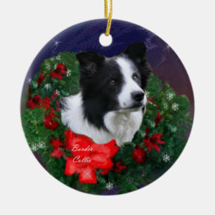 Adorno De Cerámica Border Collie Navidad