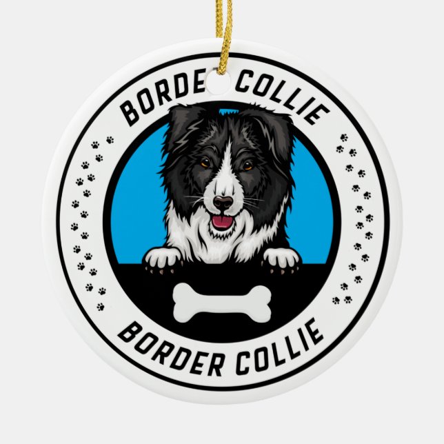 Adorno De Cerámica Border Collie Peeking Illustration Badge (Frente)