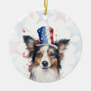 Adorno De Cerámica Border Collie Perro, 4 de julio Personalizado