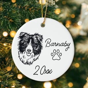 Adorno De Cerámica Border Collie Perro Nombre Personalizado y Año Art