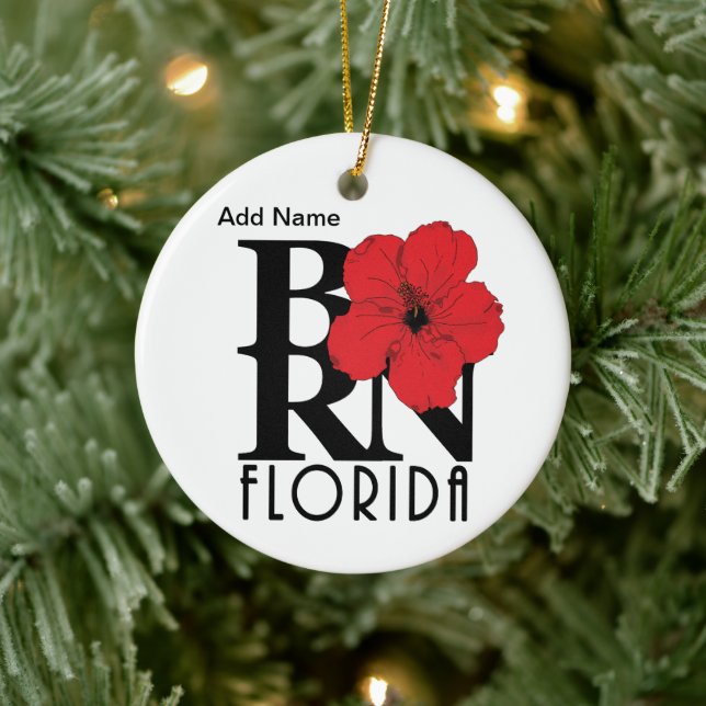Adorno De Cerámica BORN Florida Red Hibiscus Personalizado (Árbol)