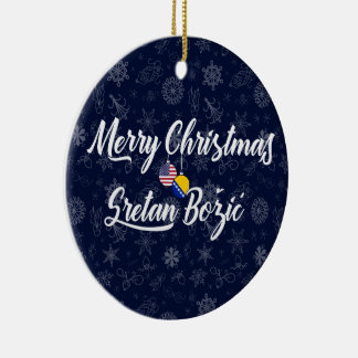Adorno De Cerámica Bosnia and Herzegovina USA Bilingual Christmas
