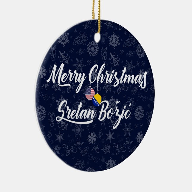 Adorno De Cerámica Bosnia and Herzegovina USA Bilingual Christmas (Derecha)