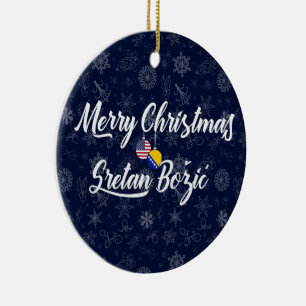 Adorno De Cerámica Bosnia y Herzegovina USA Navidad bilingüe
