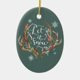 Adorno De Cerámica Bosque de invierno, cabaña de troncos, antlers Orn