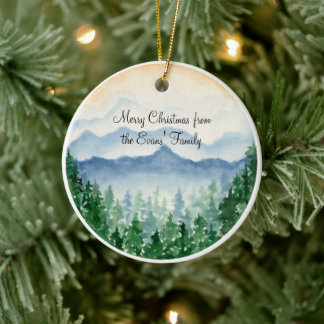 Adorno De Cerámica Bosque De Montaña Acuarela Familia Personalizada