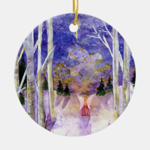 Adorno De Cerámica Bosque del abedul del ángel de la paloma