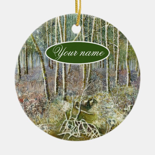 Adorno De Cerámica bosque invernal Watercolor (Frente)
