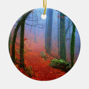 Adorno De Cerámica Bosque Pintado Niebla Azul de Otoño
