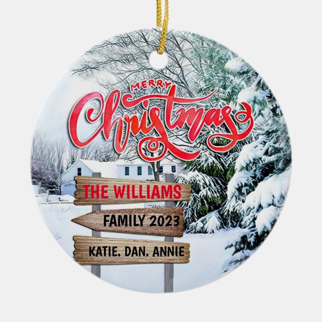 Adorno De Cerámica Bosques de Navidades rústicos y bosques nevados en (Frente)