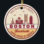 Adorno De Cerámica Boston Massachusetts City Skyline Emblem<br><div class="desc">Diseño de arte minimalista y colorido de Boston con monumentos y monumentos de la ciudad de Massachusetts.</div>