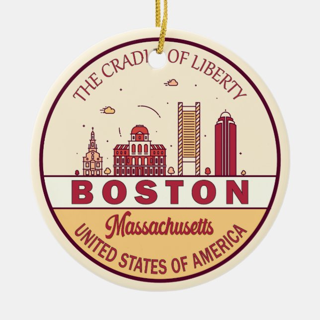 Adorno De Cerámica Boston Massachusetts City Skyline Emblem (Frente)