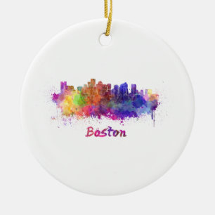 Adorno De Cerámica Boston skyline in watercolor