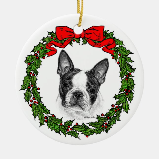 Adorno De Cerámica Boston Terrier Art de Glenda S. Harlan (Frente)