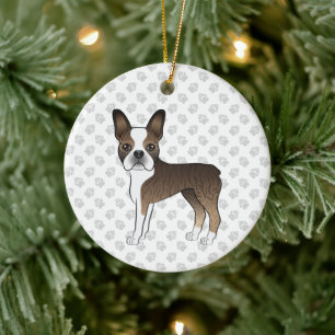 Adorno De Cerámica Boston Terrier Atigrado Perro De Dibujos Animados