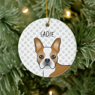 Adorno De Cerámica Boston Terrier Cartoon Perro Cervato & Nombre Pers