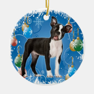 ADORNO DE CERÁMICA BOSTON TERRIER CHRISTMAS ORNAMENTE