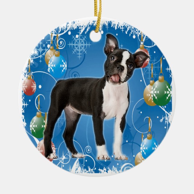 ADORNO DE CERÁMICA BOSTON TERRIER CHRISTMAS ORNAMENTE (Frente)