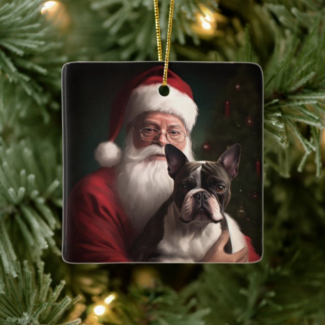 Adorno De Cerámica Boston Terrier con Navidades festivos de Santa Cla (Árbol)