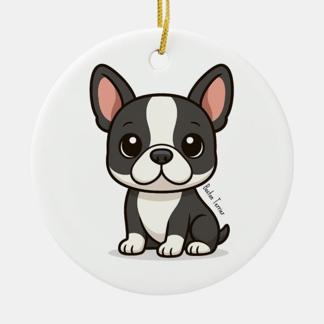 Adorno De Cerámica Boston Terrier con nombre personalizado (Frente)