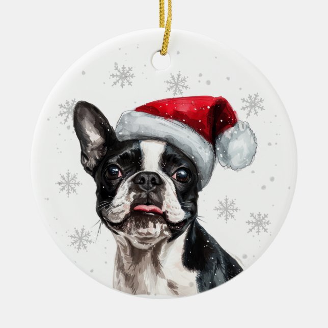 Adorno De Cerámica Boston Terrier Dog Christmas Personalized (Frente)