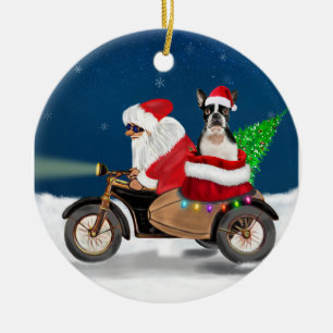 Adorno De Cerámica Boston Terrier Dog Christmas Santa Claus 