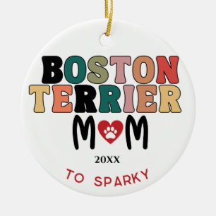 Adorno De Cerámica Boston Terrier Dog Photo Mom Heart