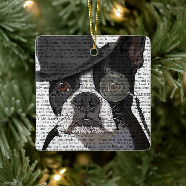 Adorno De Cerámica Boston Terrier, hedor formal y Gorra (Árbol)